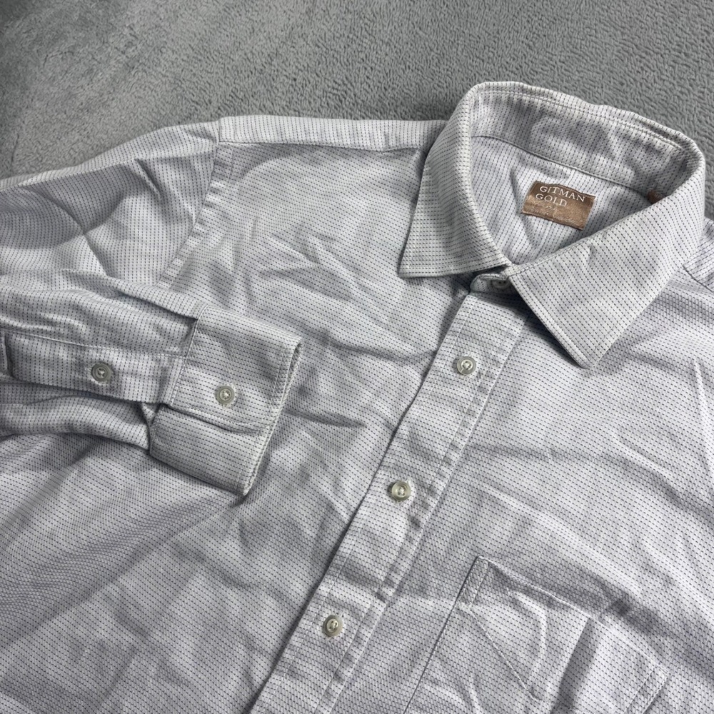 Gitman Gold Mens 16 35 Dress Shirt Blue White Micro Pattern Button Down USA Made